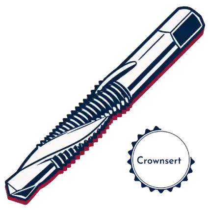 Tap-through tool for threading through holes for Crownserts threaded inserts